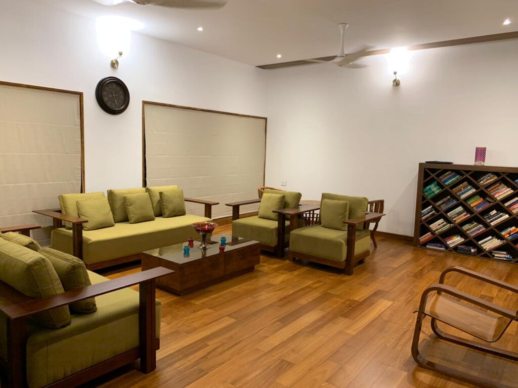 Innovative interior design and decorating solutions enhanced by beautiful wood flooring for your Bangalore home.