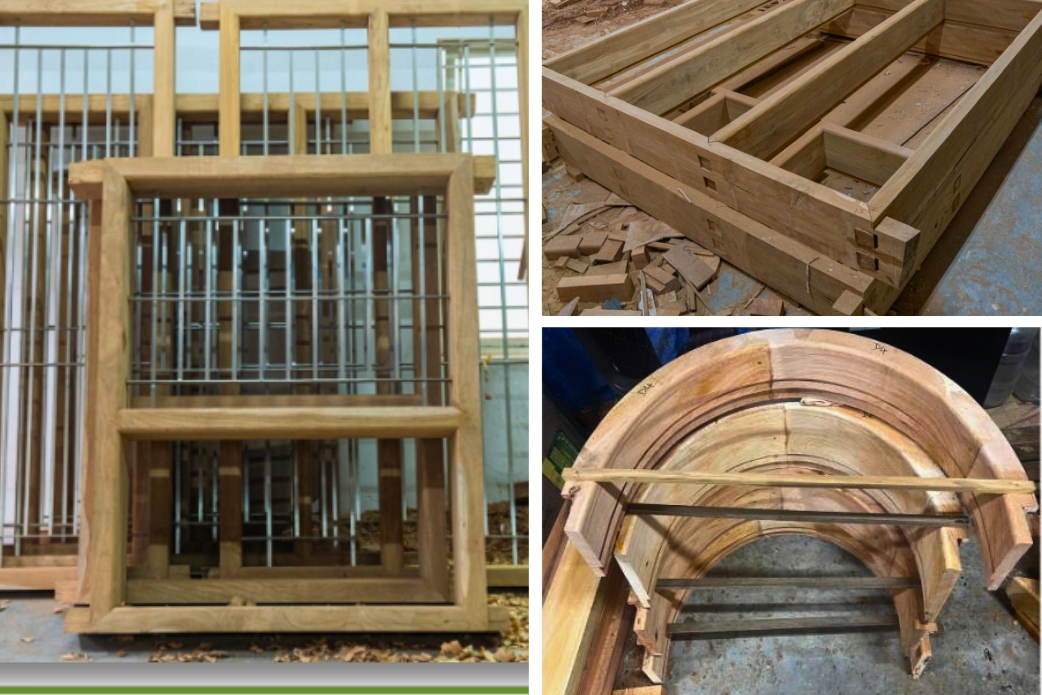 Precision frames in teak and honne Moisture content maintained at 12-14%
