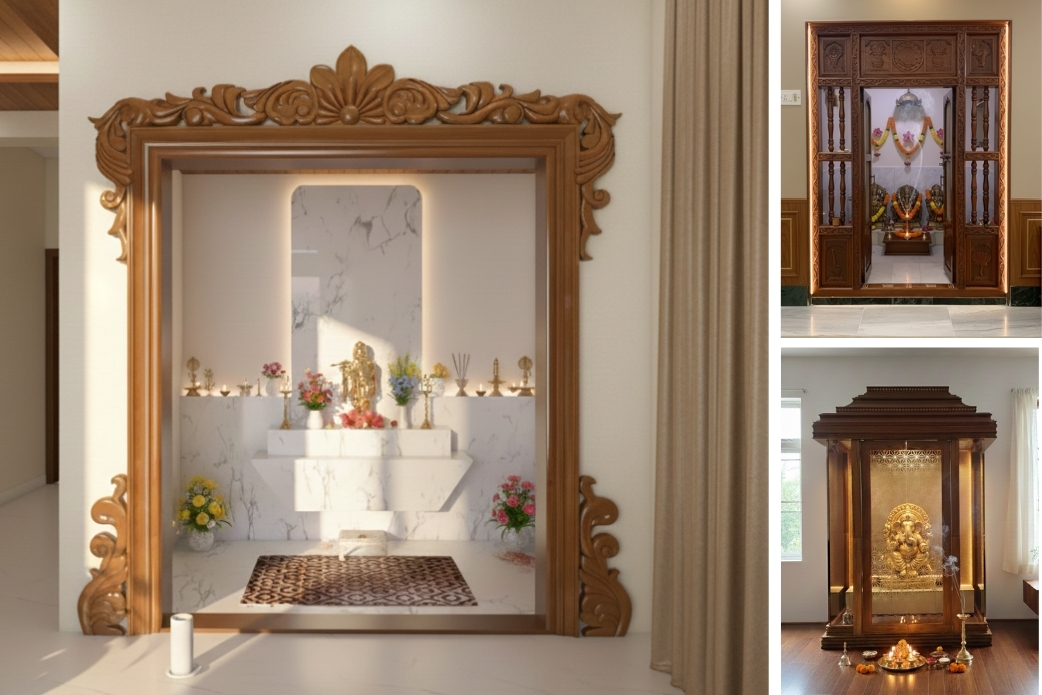 Hand-carved traditional pooja mandirs 4-6 weeks manufacturing | Custom designs available