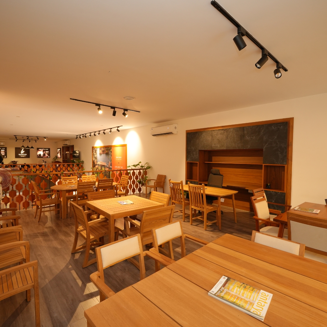 TFS World furniture showroom with elegant teak furniture display