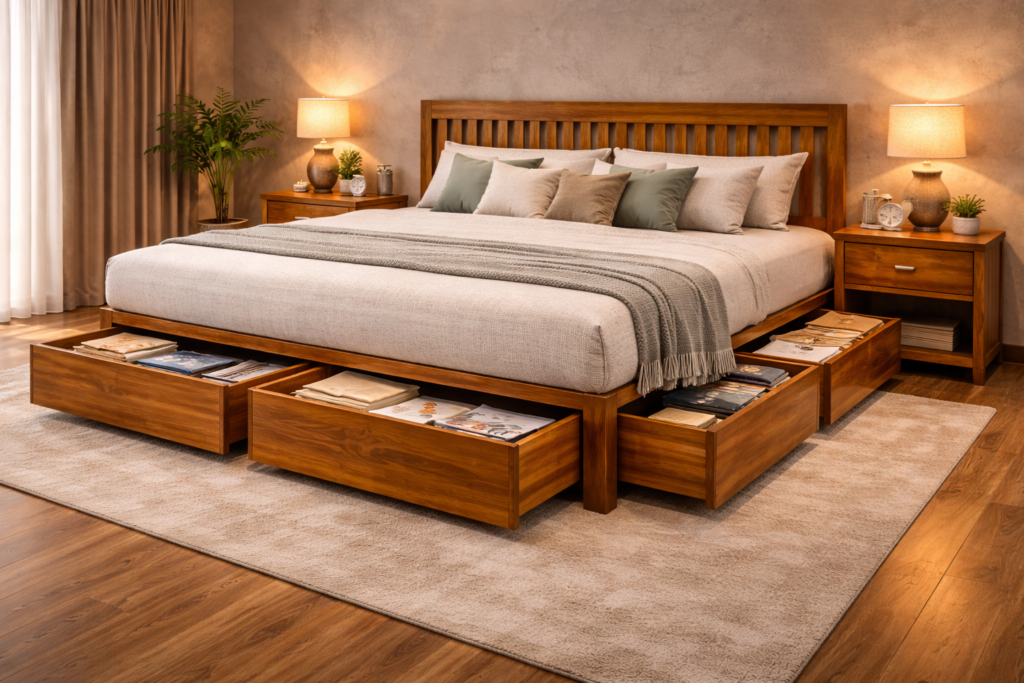 King Size Teak Bed with Storage