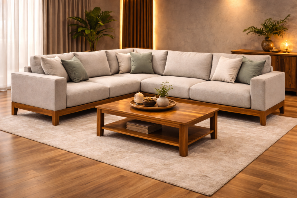 L-Shape Fabric Sofa Set