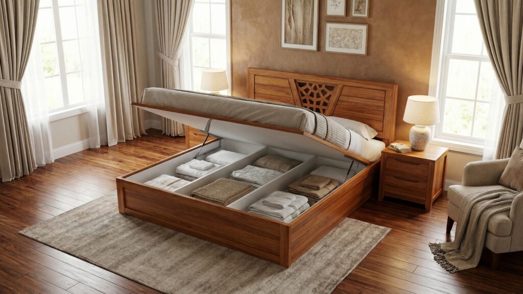 King Size Teak Bed with Storage