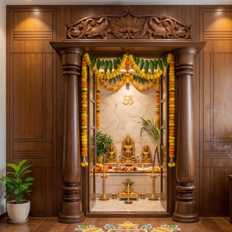 Carved Teak Pooja Door